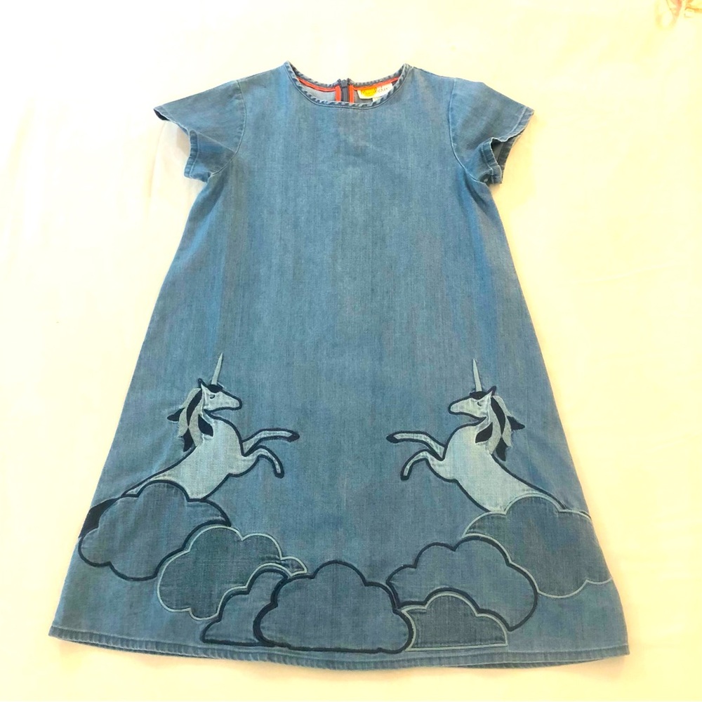 Mini Boden Girls Denim Unicorn Dress Size 11/12